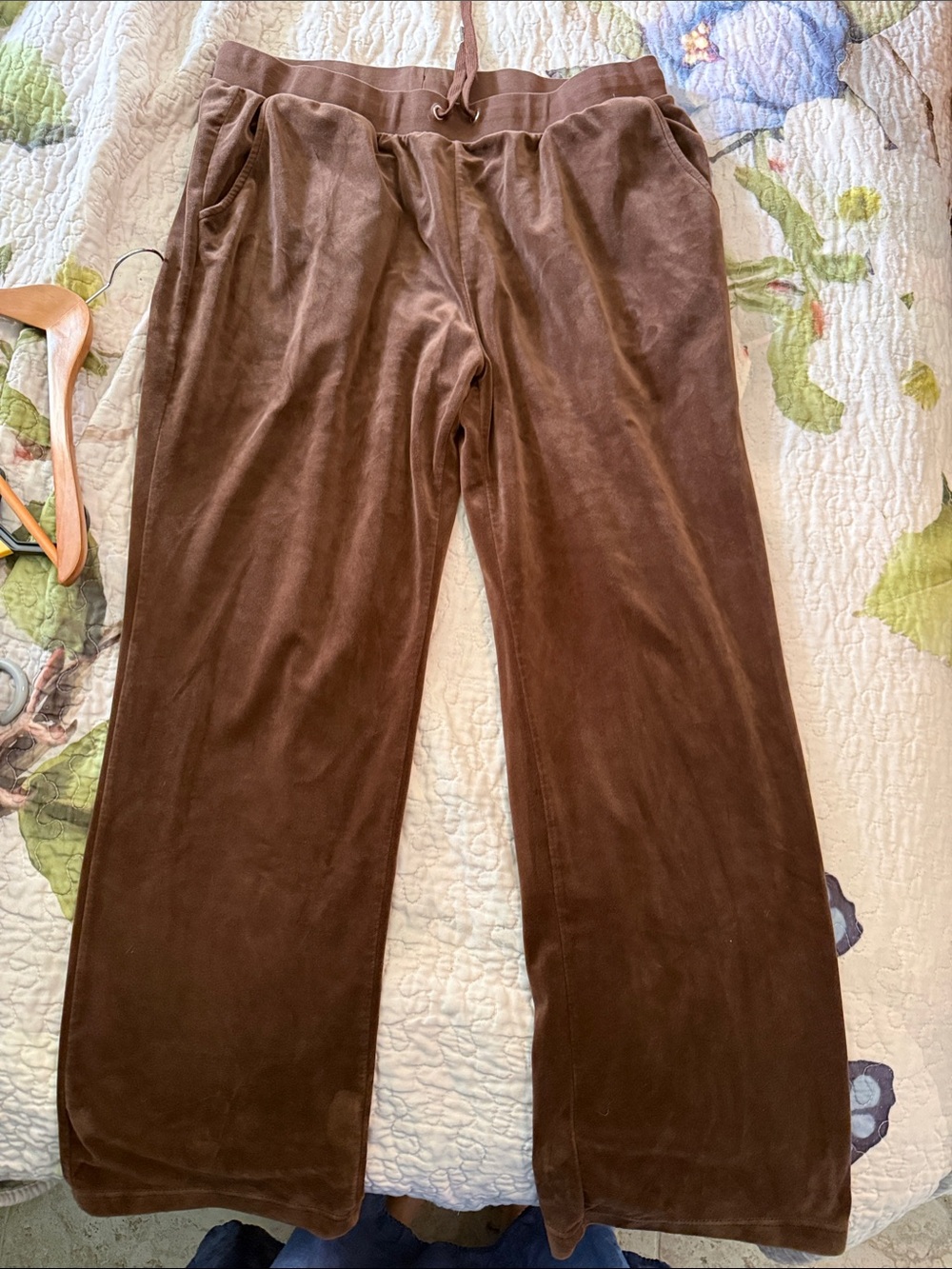 Brown Velour Wide-Leg Jumpsuit Pants — Comfort Lounge Style